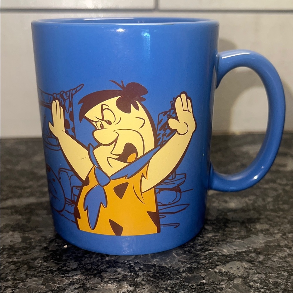 Fred Flintstone “I Don’t Do Mornings” Blue Cartoon Character Mug. Exc condition